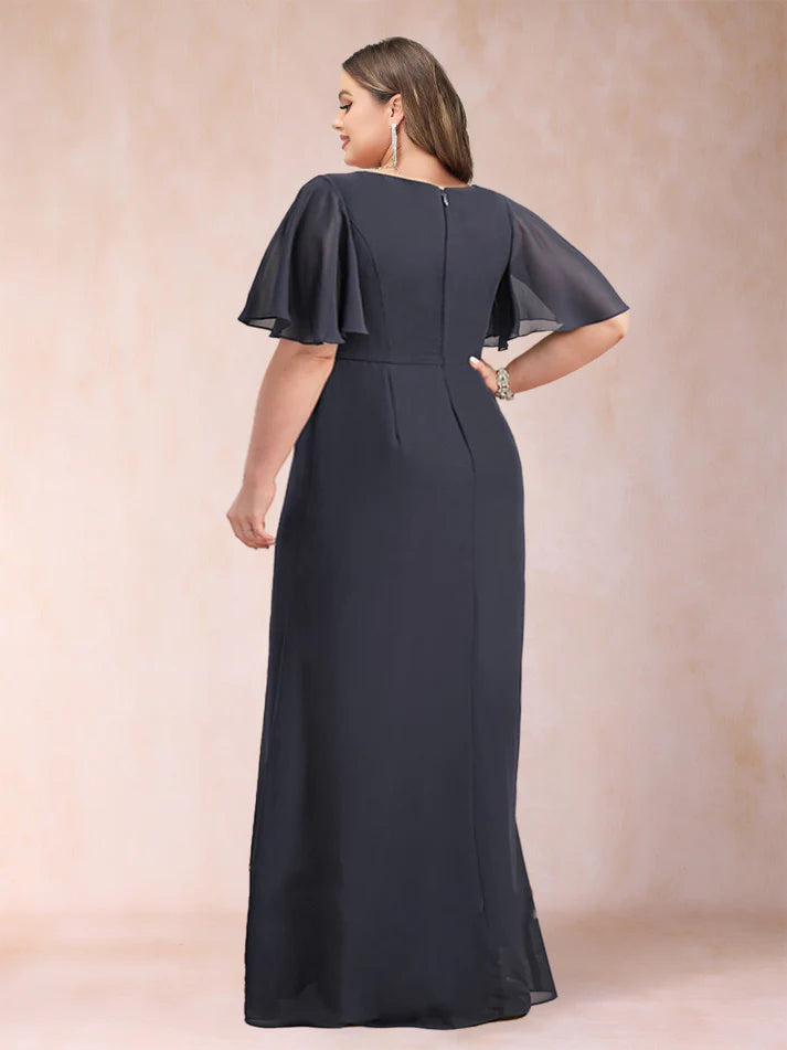 A-Line/Princess Scoop Black Chiffon Plus Size Mother of the Bride Dresses